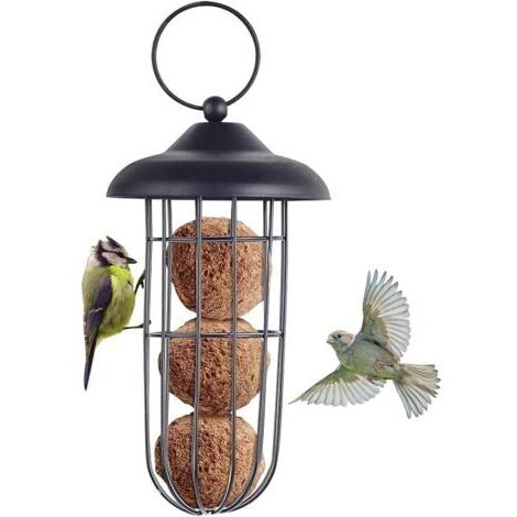 Mangeoire à oiseaux, mangeoire à oiseaux en métal à l'épreuve des écureuils mangeoire à oiseaux fer à suspendre automatique porte-boule de graisse outil d'alimentation (1/5)