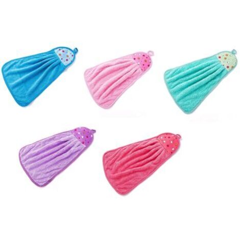 Lot de 5 essuie-Mains Doux pour Cuisine ou Salle de Bain, Serviette en Polaire Corail Qui Peut être Suspendue pour Un séchage Rapide, Forte capacité d'absorption d'eau (1/5)