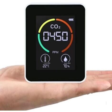 CO2 Détecteur Moniteu, Capteur co2 Dioxyde Carbone Qualité l’Air, Capteur qualité l'air avec câble USB- Détecteur température et d'humidité - Pour la maison/ bureau/salle sport/ voiture - (Blanc)