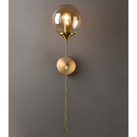 Applique murale industrielle vintage, globe en verre Ambre avec applique murale dorée à bras long, applique murale dorée pour chevet (Ambre)
