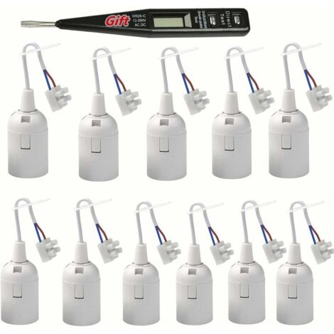 12 Pcs Douille E27 Support D'Ampoule E27 Rénovation Douille,Tension Vde/Testeur De Phase,Base De Lumière Douille De Suspension,Douille De Chantier,Douille De Lampe E27 Avec Câble,Culot À Vis (1/5)