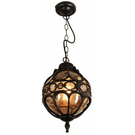 Lanterne Suspension Extérieure, Imperméable Plafonnier Suspendu avec Globe en Verre, Postmoderne Lamping Pour Restaurant, Bar, Cuisine, Porche, Extérieur, Entrée (Noir)