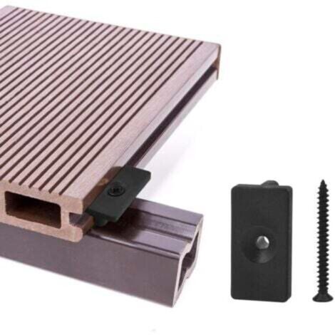 Clips de terrasse composites 100 pièces - attaches cachées de 6 mm / fixations en plastique pour terrasse, clip de fixation pour planche avec vis noires (100 pièces, fixations en T pour terrass