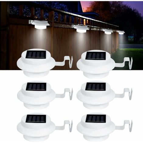 Lot de 6 lampes de gouttière solaires à 3 LED – Coque en acrylonitrile butadiène styrène – Éclairage 8-10h – Installation facile avec supports inclus (1/5)