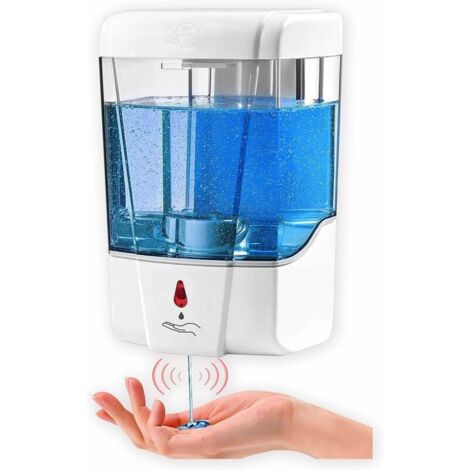 Distributeur Gel Hydroalcoolique Mural - Distributeur Savon Automatique sans Contact 700 ML pour Salle de Bain, Toilettes, Lieux Publics - Idéal Gel Hydroalcoolique Mains White Without Battery Adélala