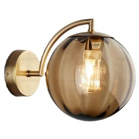 Applique murale Ø15 cm en verre ambre – Support en métal – Installation facile – Pour chambre, salon, bureau, café