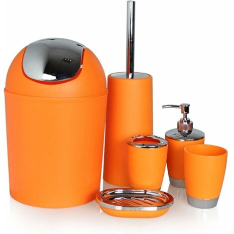 6Pcs Accessoire de Salle de Bain Design Set Porte-Brosse à Dents Distributeur de Savon à Vaisselle Orange (1/5)