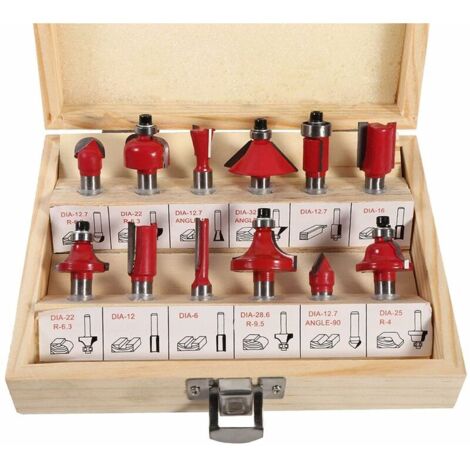 Mèches de Toupie 12Pcs Coffret de Fraises Pour Défonceuse, Fraises defonceuse 8mm Fraises à Rainurer Pour Outils de Menuiserie Outil de Travail du Bois En Carbure Cémenté YG8 (1/4)