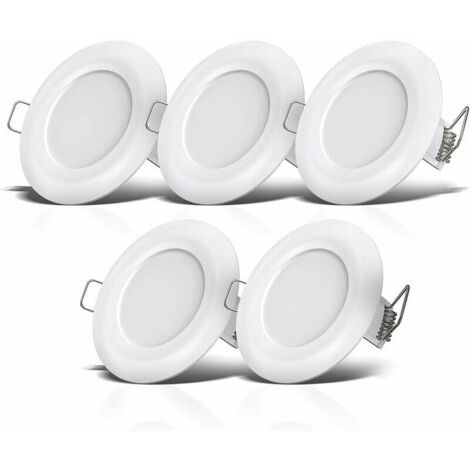 5 spots LED salle de bain, extra-plat 25mm, Ø90mm, blanc, plafonnier encastré, panneau LED 5-7W, 460Lm, blanc neutre 4000K (1/5)