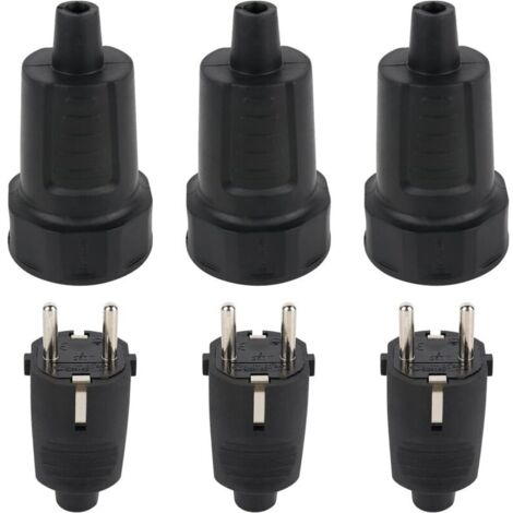 Prise Electrique Male, Lot de 3 Jeu de fiches mâle et Femelle, Fiche Electrique, Noire, 250V, 16A, Protection IP44 Adaptée à Intérieur Fiches et Pièces humides- (1/4)