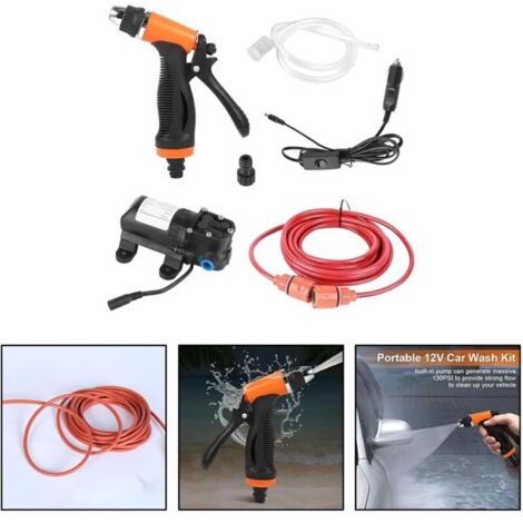 80W auto-amorçante haute pression (avec interrupteur) Kit de rondelle de lavage portable pour voiture électrique Pompe à eau 12V pour auto, animal domestique, fenêtre, arrosage et camping