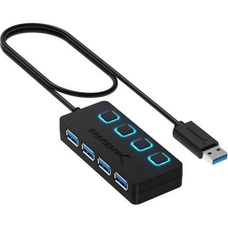 Hub USB 3.2, Data Hub USB 4 Ports, Adaptateur USB Haute Vitesse, USB multiport avec des commutateurs et des voyants d'alimentation individuels(HB-UM43)