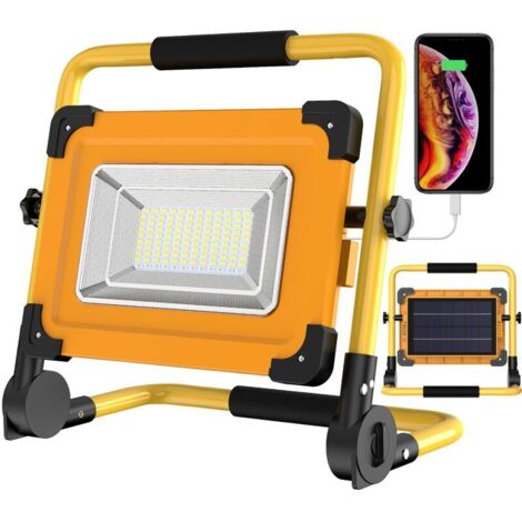 Projecteur Chantier LED Rechargeable Solaire 100W, 120 LED Lampe de Travail, 12000mAH Batterie Étanche USB Banque d'alimentation pour Réparation de Voiture, Garage, Camping (1/5)