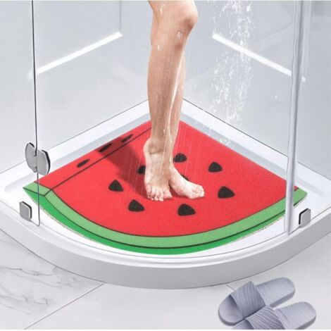 Tapis de Douche d'angle ,Tapis de Bain Antidérapant Anti Moisissure 60 x 60 cm,Tapis de Douche pour Douche Intérieure Extérieure, Tapis de Bain Secteur Lavable pour Sol de Salle de Bain，（pastèque）