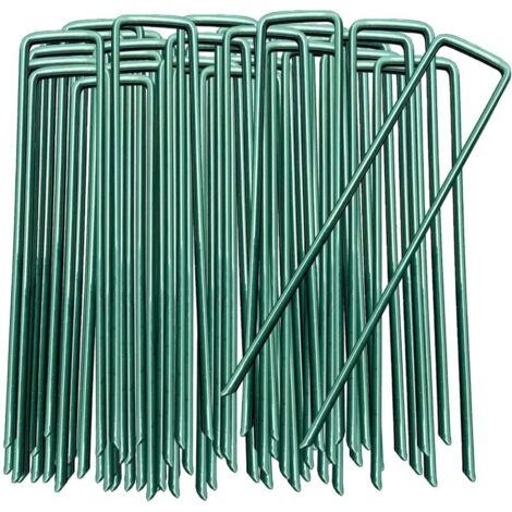 Sardines de Fixation, 50 Pcs Verte Piquet Ancrage, Agrafe Toile Paillage pour Bloquer Les Couvre Sols, Piquets de Jardin pour Le Jardin, Le Paillis et Le Gazon Artificiel (1/5)