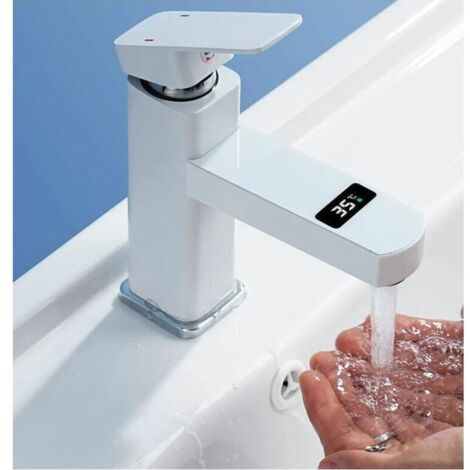 Robinet de contrôle de température Unique Robinet Lavabo Mitigeur Salle de Bain en Laiton Pour Robinet Salle Bain Mousseur Mitigeur Lavabo Robinetterie - Blanc (1/5)