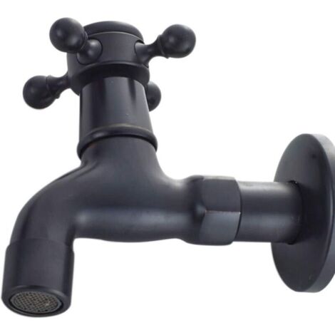 Robinet d'eau froide vintage à poignée unique G1/2 Port pour lavabo de salle de bain (noir) (1/5)