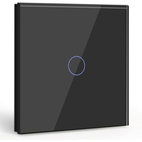 Interrupteur Tactile 1 Gang 1 Voie,Noir Commutateur de Lumière avec LED Affichage Light,Interrupteur Tactile avec Capteur Tactile Panneau Verre Cristal-Pas de fil Neutre