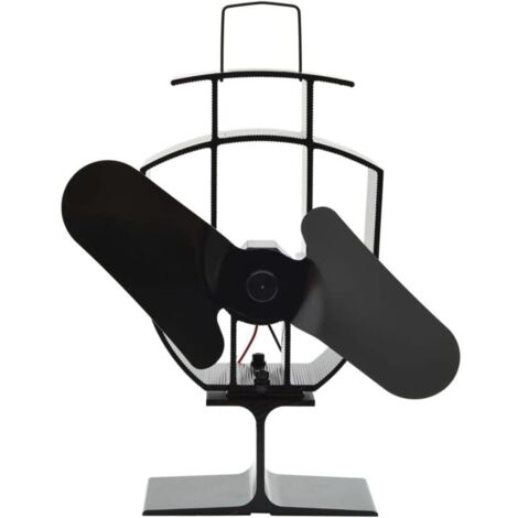 Ventilateur de Poêle Alimenté par Chaleur 2 Pales Ventilateur de Poêle à Bois avec des Fils Ignifuges Cheminée Economique Maison Noir (1/5)
