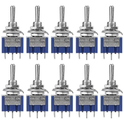 10Pcs Mini Interrupteur à Bascule 6A 125VAC, Interrupteur à 3 Positions 3 Broches, Mini Toggle Switch SPDT, Diamètre de Tête de Bouton 6 mm (1/5)