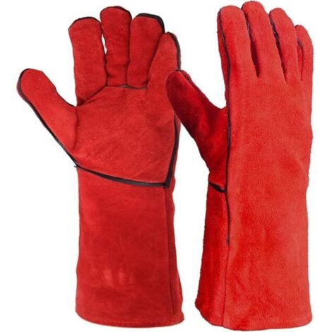 Gant cuir de bovin pour soudure - Taille unique 10 - L.35 cm Une Paire Résistante À La Chaleur Soudeurs en Cuir Gants De Protection -