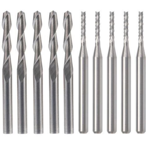 en carbure de tungstène End Mill Cutter, 5 pcs 1.5 mm Router Bits et 5 pcs 1/20,3 cm 3.175 mm Plat Nez Upcut Flûte spirale Ensemble Outil