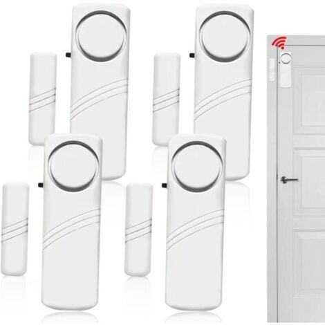 Lot de 4 mini alarmes autocollantes pour fenêtre et porte avec capteur magnétique sans fil 90 dB - Système d'alarme de sécurité domestique sans fil pour la sécurité à la maison, le camping-car (1/4)
