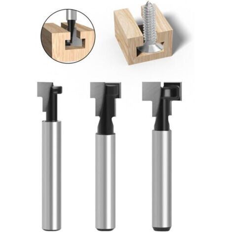 Fraise à rainurer en T de 6 mm, fraises à rainurer en T, 3 pièces (8/9,52/12,7 mm) tige de fraise avec lame fraises à bois pour outils électriques outil de menuiserie