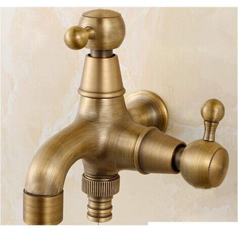Robinet de machine à laver mural en laiton à double tête pour salle de bain, robinet d'eau froide simple, robinet de jardin extérieur décoratif (1/4)