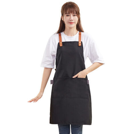 Tabliers de cuisine imperméables, tablier réglable avec poches pour cuisine à domicile, restaurant, jardin, barbecue, école, café, tablier pour chef, boulanger, serveurs (noir) (1/5)