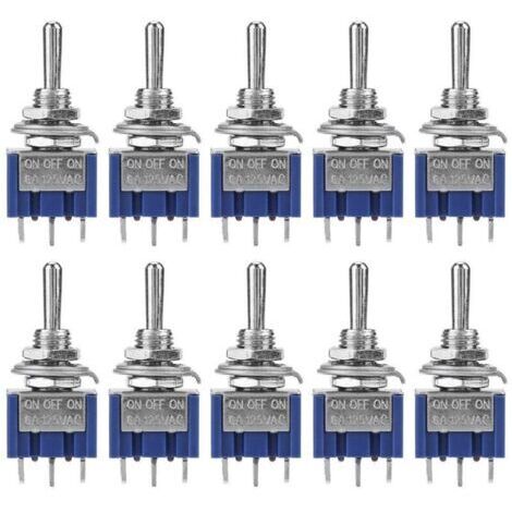 10Pcs Mini Interrupteur à Bascule 6A 125VAC, Interrupteur à 3 Positions 3 Broches, Mini Toggle Switch SPDT(ON-OFF-ON), Diamètre de Tête de Bouton 6 mm pour l'automobile, appliance à domicile(Pas (1/4)