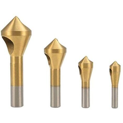 Lot de 4 outils de chanfreinage de trou oblique à angle de 90 degrés pour ébavurage de trou unique, foret à tige ronde, fraise, outil de chanfreinage en acier rapide (1/4)