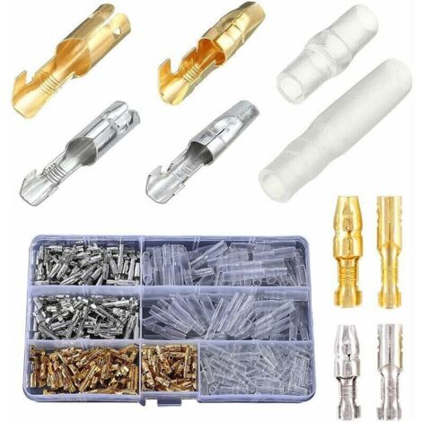 Laiton Bullet Connecteurs Kit, 360PCS 3.9mm Bullet Terminal Connecteur Mâle et Femelle, Connecteur Electrique Moto Cosse Electrique Moto Cosse Bullet Cosse Ronde a Sertir avec Manchons Isolants (1/5)