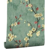 Papier Peint Auto-adhésif Fleuri Feuilles 44cmX300cm Vintage Autocollant Amovible PVC Vinyle Film Imperméable Meuble Decoratif Salon Salle de Bain Chambre Armoire