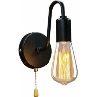 Applique murale d'intérieur avec interrupteur Applique murale rétro industrielle E27 Lampe vintage avec interrupteur à tirette Spot mural de chambre Abat-jour noir en métal Lampe de lecture Appliques