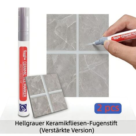 2er Set hellgraue Fugenstifte, schimmelresistent & wasserdicht, für Fliesenfugen in Küche und Bad – Ausbessern & Umfärben