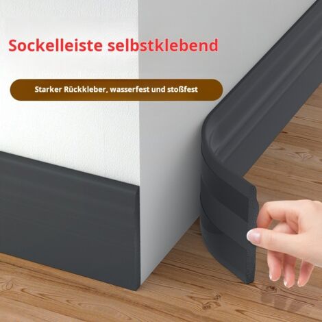 Schwarze selbstklebende Sockelleiste 10 cm × 2 m aus NBR-Nitrilkautschuk, wasserdichte und stoßfeste Abschlussleiste für Wohn- und Schlafzimmer