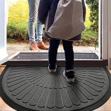 Zerbino d'ingresso per interni/esterni - Zerbino d'ingresso in gomma resistente, antiscivolo e semicircolare, ideale per catturare sporco e scarpe fangose ​​- Grigio 60 x 90 cm