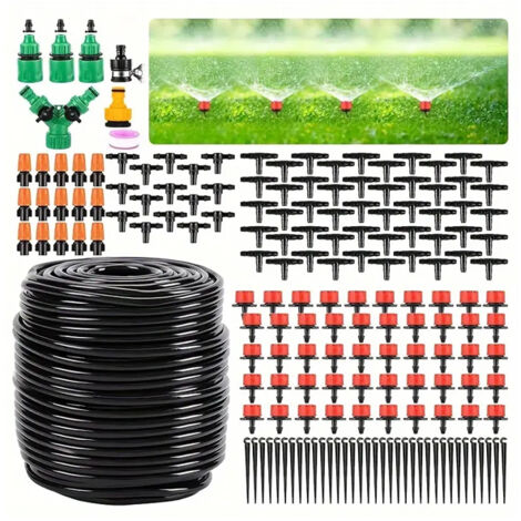 Kit di irrigazione a goccia da 30 m, inclusi ugello, gocciolatore e accessori scanalati, dispositivo di irrigazione automatico fai da te
