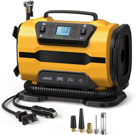 Pompa dell'aria per auto, compressore d'aria a doppia alimentazione, gonfiatore per pneumatici, 110 V-230 V, CA/CC, per biciclette e materassi ad aria