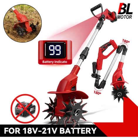 Motozappa, Tagliaerba, Scarificatore e Attrezzo da Giardino Elettrico a Batteria (Cordless) Brushless da 1600W, Compatibile con Batterie Makita. Batterie non incluse.
