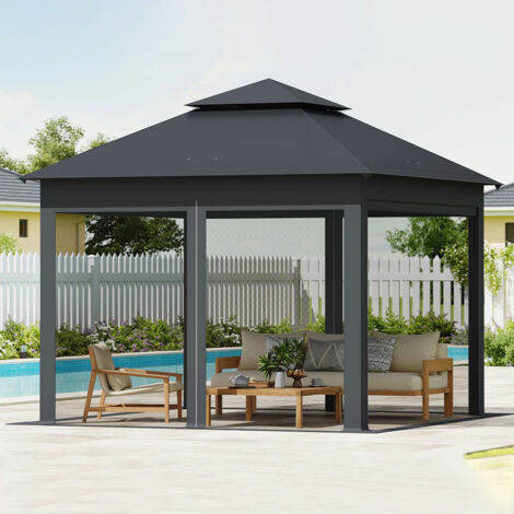 Gazebo pieghevole 3m x 3m, tenda da giardino con zanzariera, pergola da esterno regolabile in altezza, protezione UV con borsa per il trasporto (1/5)