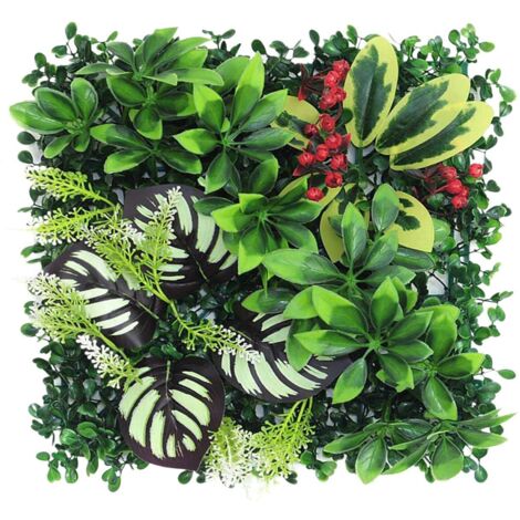 Künstliche Grünwand, künstliche Hecke, dekorativer Zaun und Sichtschutz, künstliche Blumenwand, künstliche Grünwand-Kulisse, 25 x 25 cm