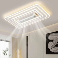 Großer, blattloser Deckenventilator mit Lampe, moderne 180-W-LED-Deckenleuchte mit Ventilator und Fernbedienung, 3 Farbtemperaturen, 105 cm x 65 cm