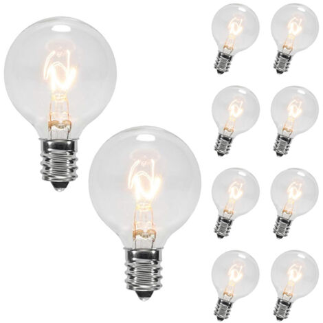 10er Set G40 Ersatzlampen 220V 7W – E12 Fassung – Transparent – Warmweiß 2200K – für Lichterketten Innen & Außen