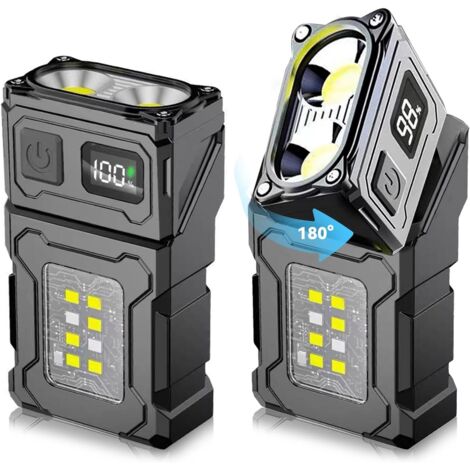 2er Pack Rotierende 180° Taschenlampe – Magnetische 800 Lumen Lampe, Doppelleuchtfunktion, USB-C Aufladung, Clip für Notfälle, Camping, Wandern (1/5)