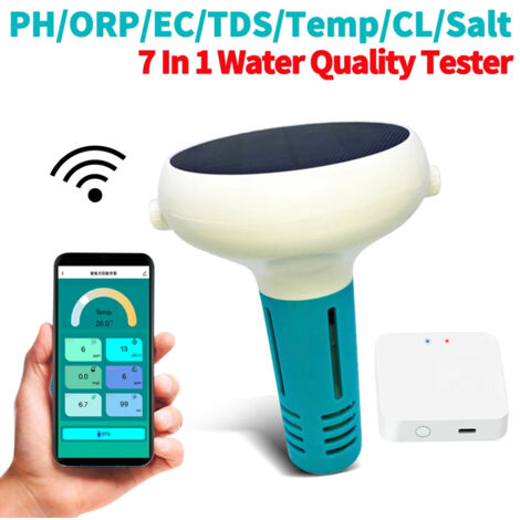 WiFi 7-in-1 Wasser-Tester: PH/ORP/EC/TDS/Salz/Temp/Chlor – Monitor für Pool und Spa, Digitalanzeige, Mobile App, Fernanzeige und Datenfreigabe