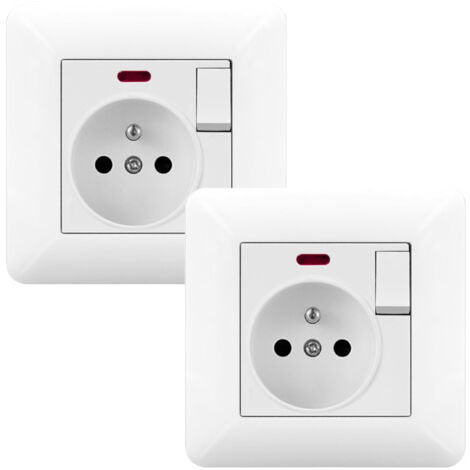 2er Set 16A Steckdose mit Schalter und LED – Unterputz 240V Wandsteckdose Weiß