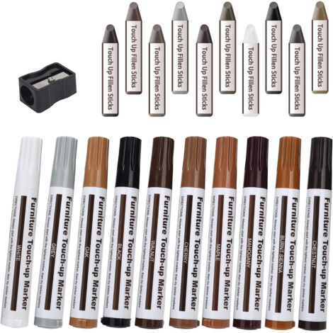 Holz-Retusche-Set 21 Teile – 10 Marker + 10 Wachsstifte – Für Möbel und Hartholz- & Teakoberflächen – Schnelle Reparatur