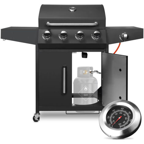 Gasgrill 4+1 Brenner mit Seitenbrenner, 52.000 BTU, großer Grillbereich, Propan BBQ Grill mit Edelstahlplatte für Außenbereich (1/5)